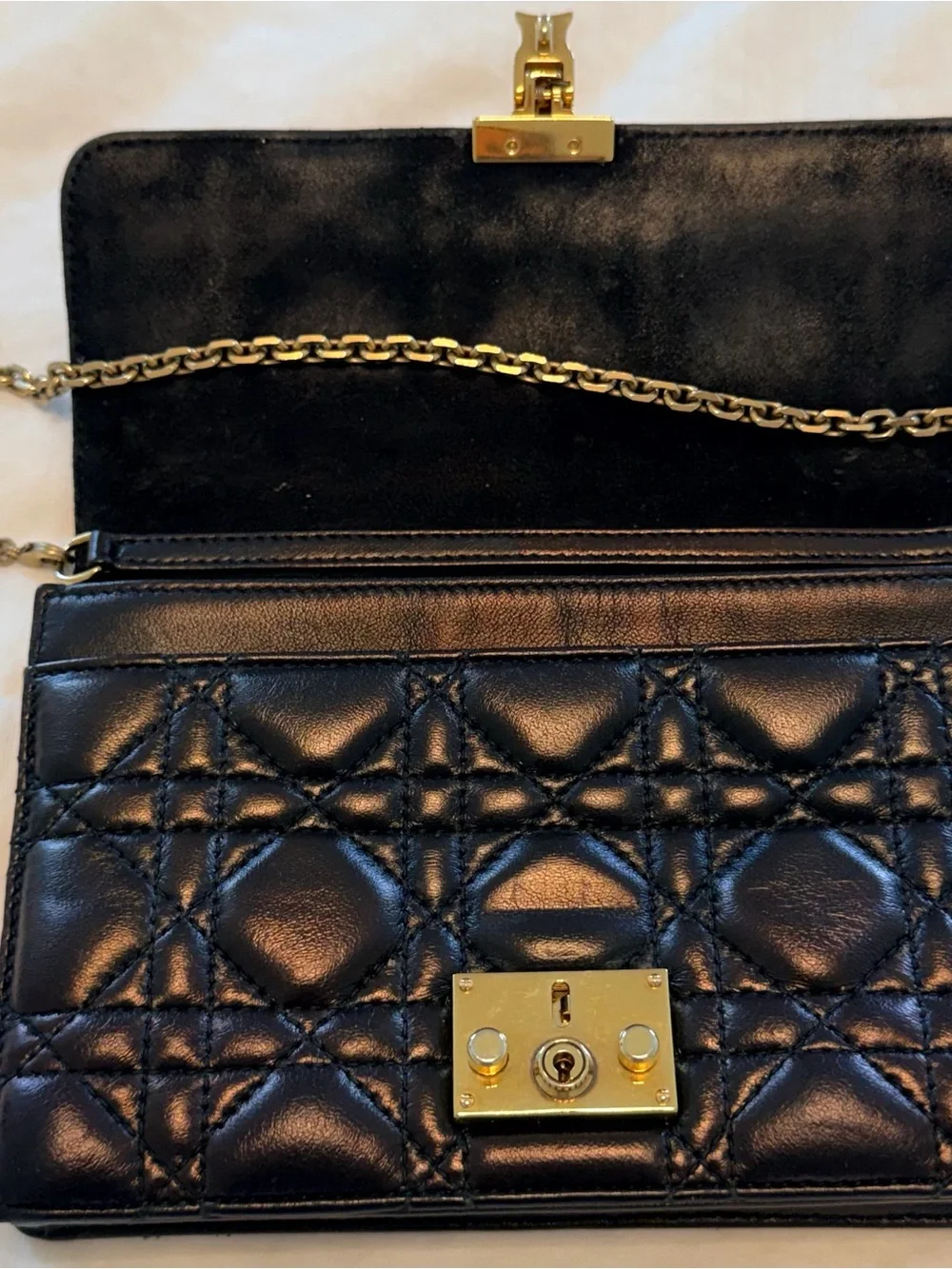 Dior Black Quilted Leather Phone Case with Gold Hardware